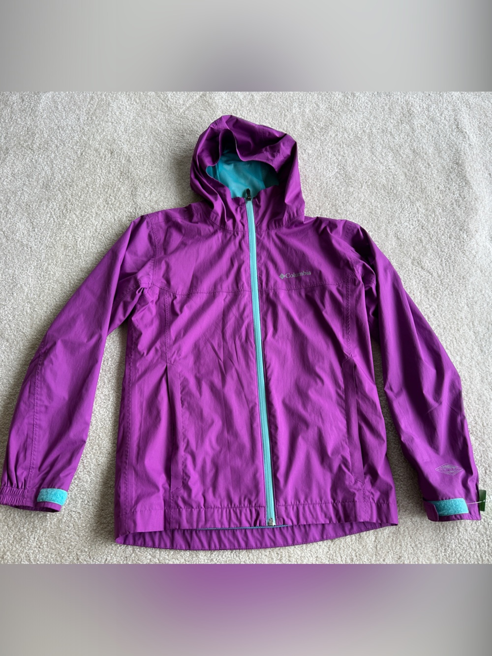 Columbia Kids Purple Rain Jacket with Aqua Trim